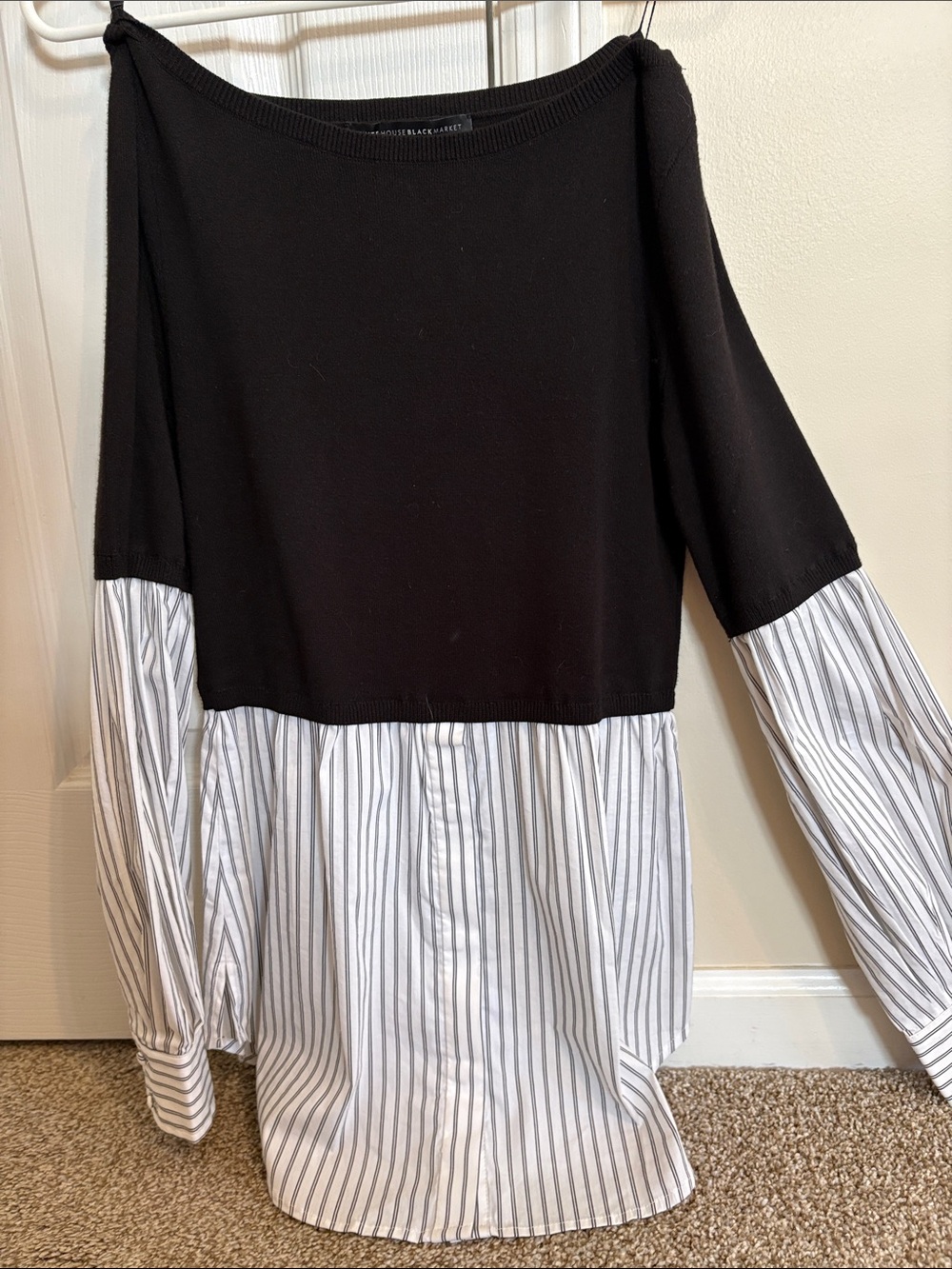 White House Black Market Black Knit & White Striped Layered Tunic